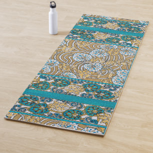 cyclamen blue art nouveau flower botanical yoga mat