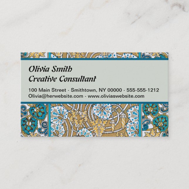 cyclamen blue art nouveau flower wallpaper  business card (Front)