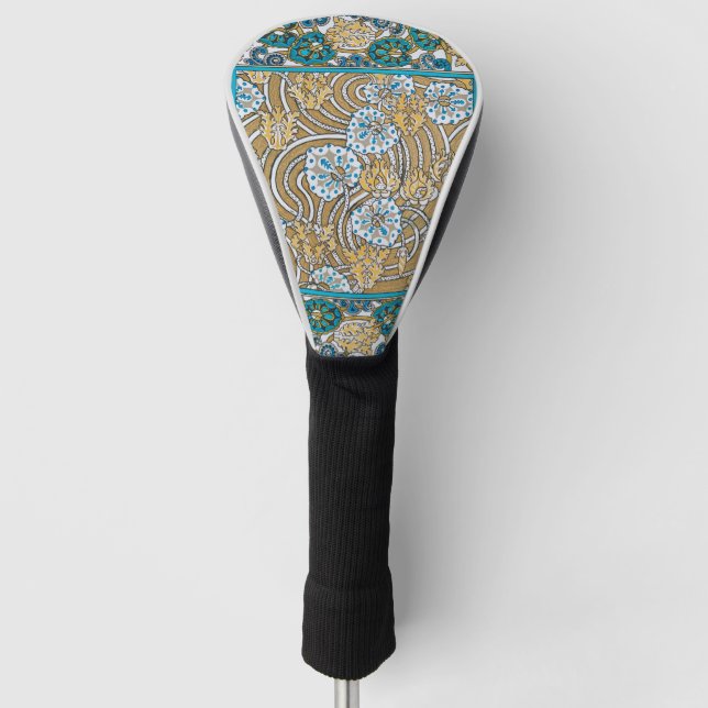 cyclamen blue art nouveau flower wallpaper  golf head cover (Front)