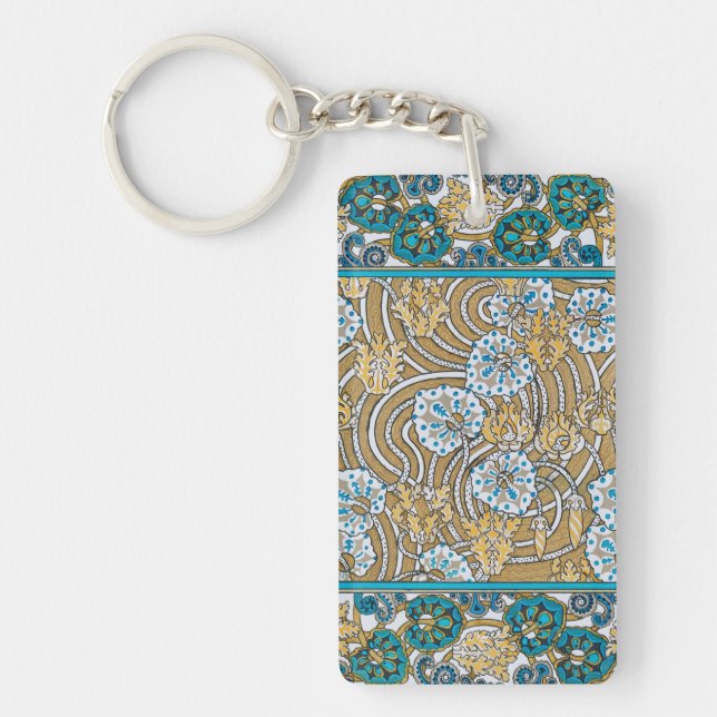 cyclamen blue art nouveau flower wallpaper  key ring (Front)