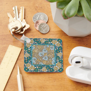 cyclamen blue art nouveau flower wallpaper  key ring