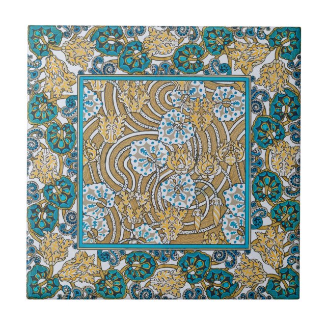 cyclamen blue art nouveau flower wallpaper  tile (Front)