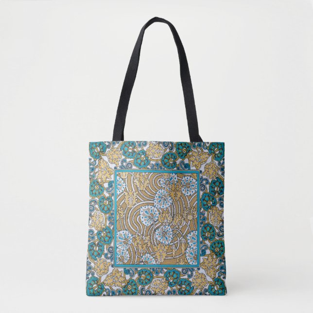 cyclamen blue art nouveau flower wallpaper  tote bag (Front)
