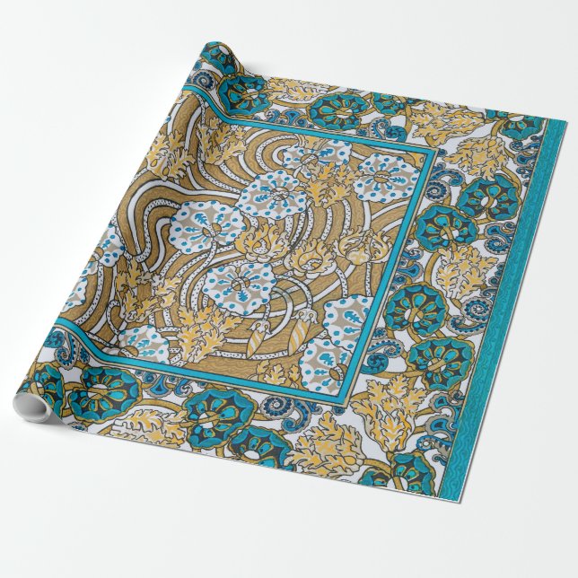 cyclamen blue art nouveau flower wallpaper  wrapping paper (Unrolled)