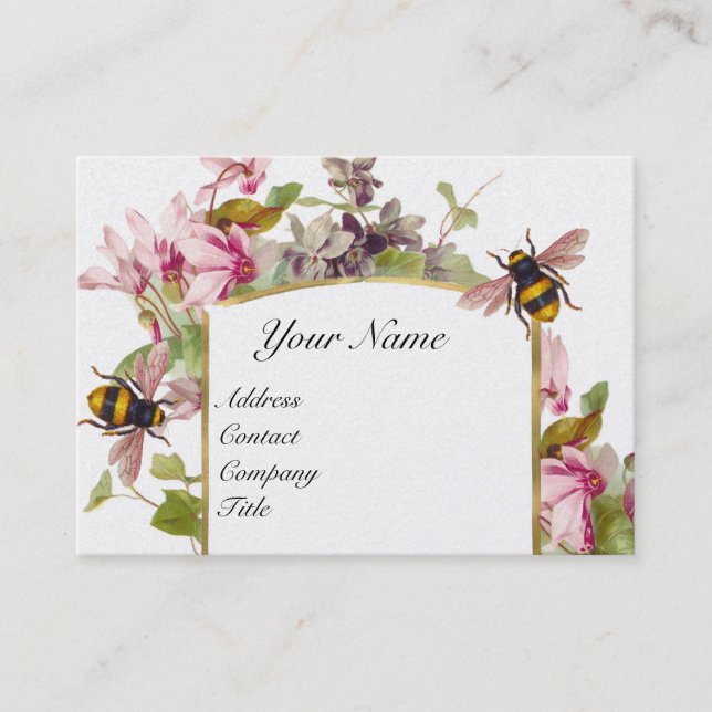 Cyclamens,Honey Bees,Beekeeper,Beekeeping Gold Business Card (Front)