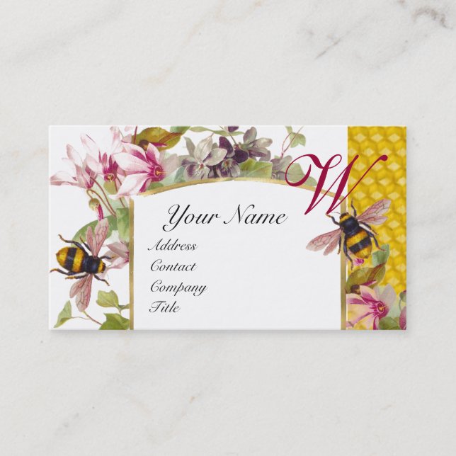 Cyclamens,Honey Bees,Beekeeper,Beekeeping Monogram Business Card (Front)