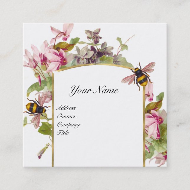 Cyclamens,Honey Bees,Beekeeper,Beekeeping Monogram Square Business Card (Front)