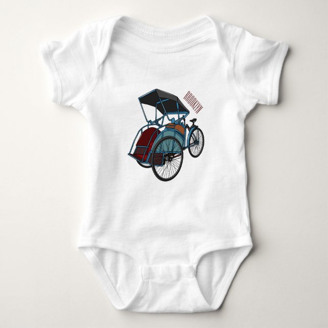 Cycle rickshaw cartoon illustration baby bodysuit (Front)