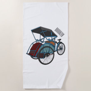 Cycle rickshaw cartoon illustration beach towel