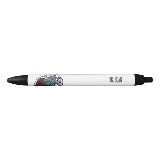 Cycle rickshaw cartoon illustration black ink pen (Front)