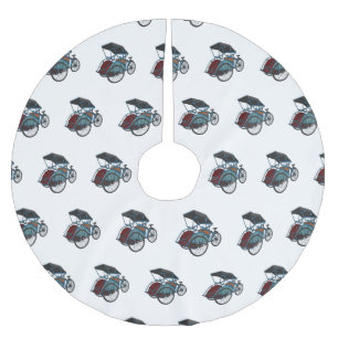 Cycle rickshaw cartoon illustration brushed polyester tree skirt