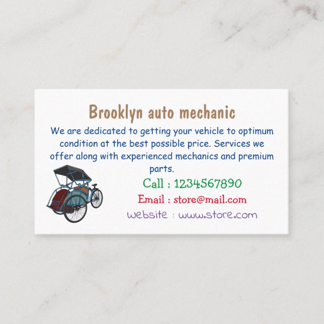 Cycle rickshaw cartoon illustration business card (Front)