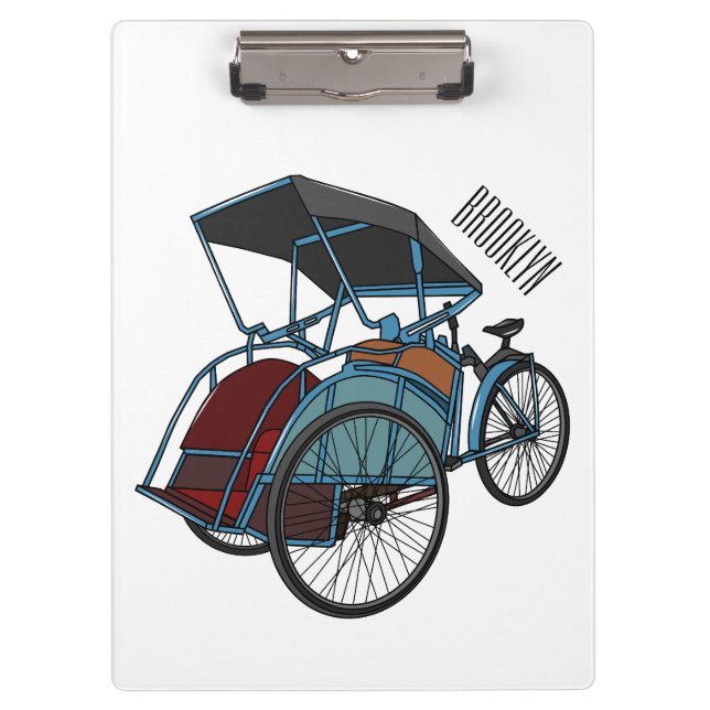 Cycle rickshaw cartoon illustration clipboard (Front)