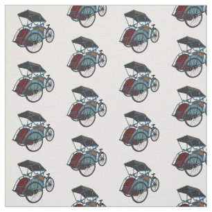 Cycle rickshaw cartoon illustration fabric