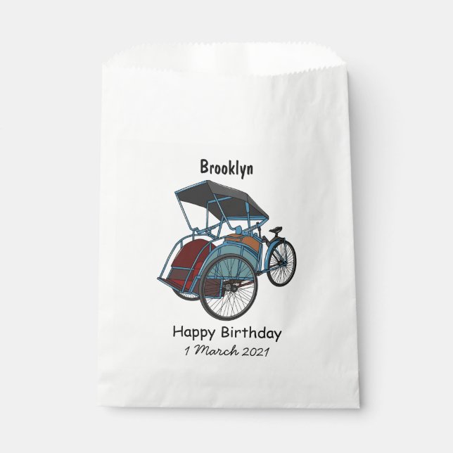 Cycle rickshaw cartoon illustration favour bags (Front)