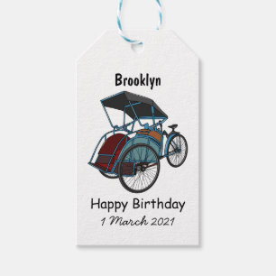 Cycle rickshaw cartoon illustration gift tags