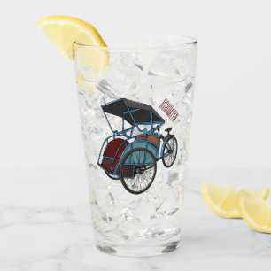 Cycle rickshaw cartoon illustration glass