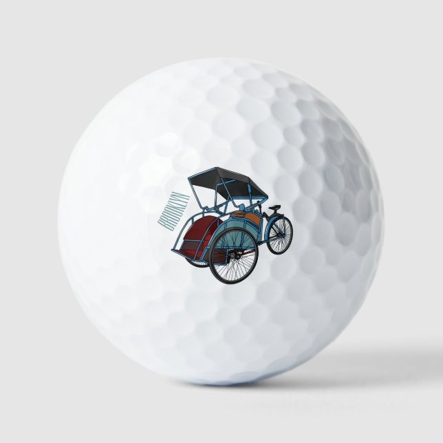 Cycle rickshaw cartoon illustration golf balls (Front)