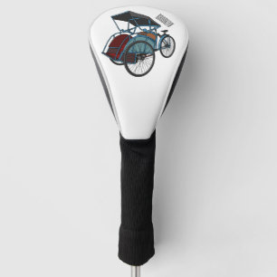 Cycle rickshaw cartoon illustration golf head cover