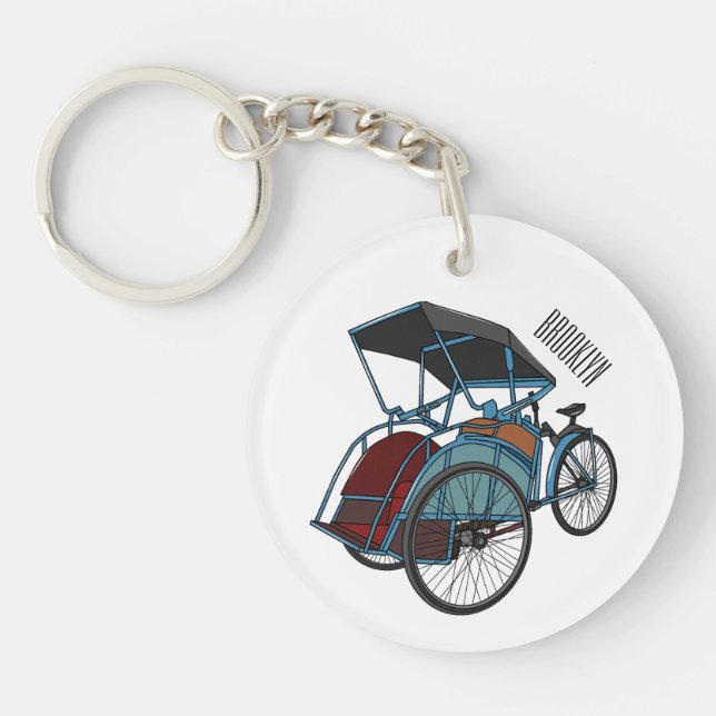 Cycle rickshaw cartoon illustration key ring (Front)