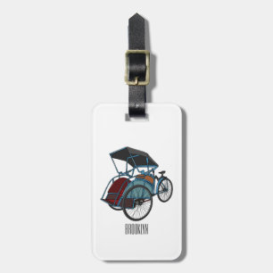 Cycle rickshaw cartoon illustration luggage tag