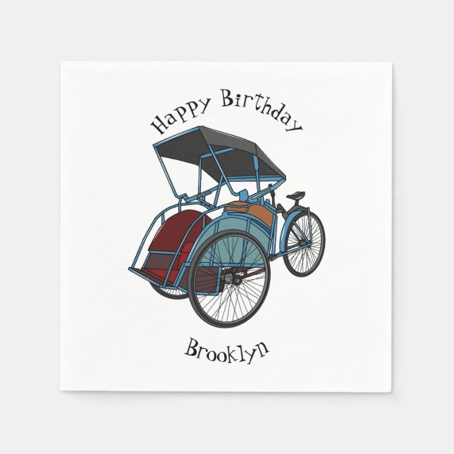 Cycle rickshaw cartoon illustration napkin (Front)