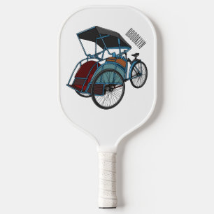 Cycle rickshaw cartoon illustration pickleball paddle