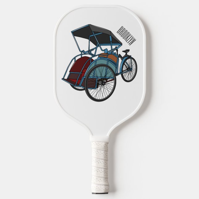 Cycle rickshaw cartoon illustration pickleball paddle (Front)