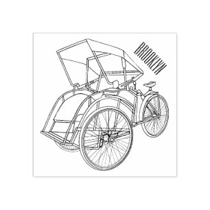 Cycle rickshaw cartoon illustration rubber stamp