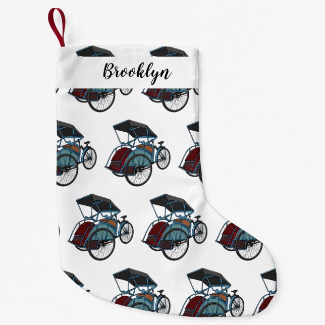 Cycle rickshaw cartoon illustration small christmas stocking (Front)