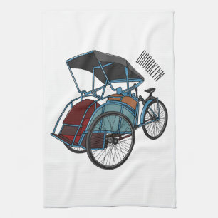 Cycle rickshaw cartoon illustration tea towel