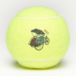 Cycle rickshaw cartoon illustration tennis balls