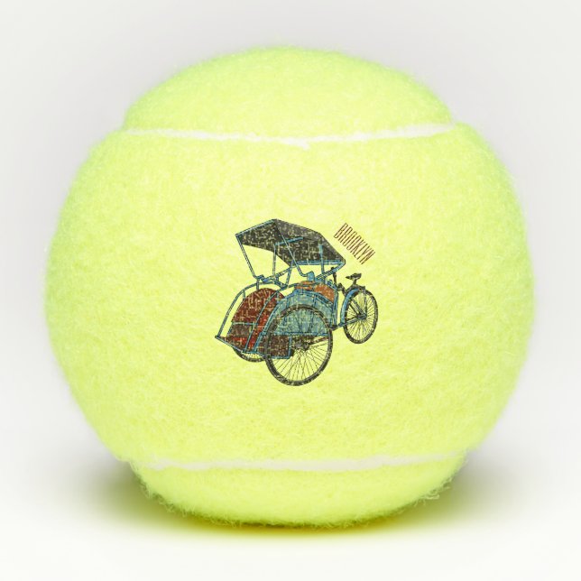 Cycle rickshaw cartoon illustration tennis balls (Front)