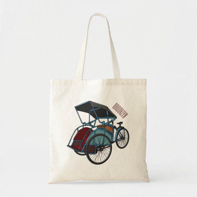 Cycle rickshaw cartoon illustration tote bag (Front)