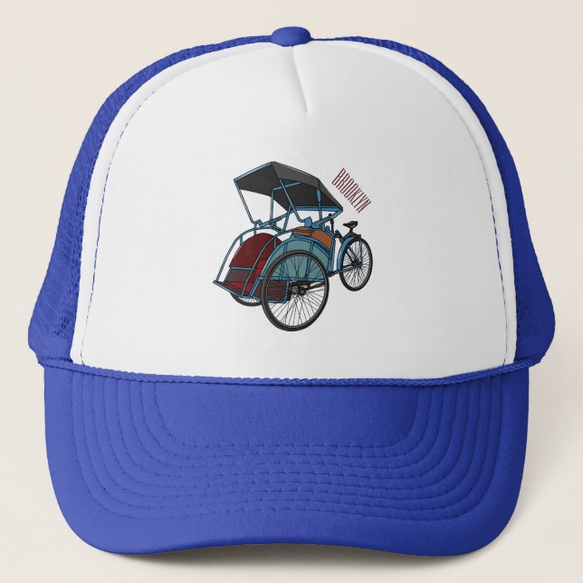 Cycle rickshaw cartoon illustration trucker hat (Front)