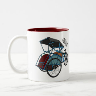Cycle rickshaw cartoon illustration Two-Tone coffee mug