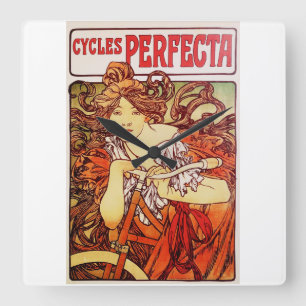 Cycles Perfecta by Alphonse Mucha Square Wall Clock