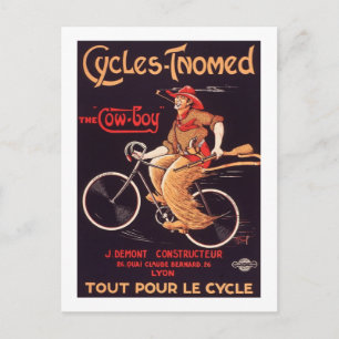 Cycles Tnomed "The Cowboy" Vintage French Bike Ad Postcard
