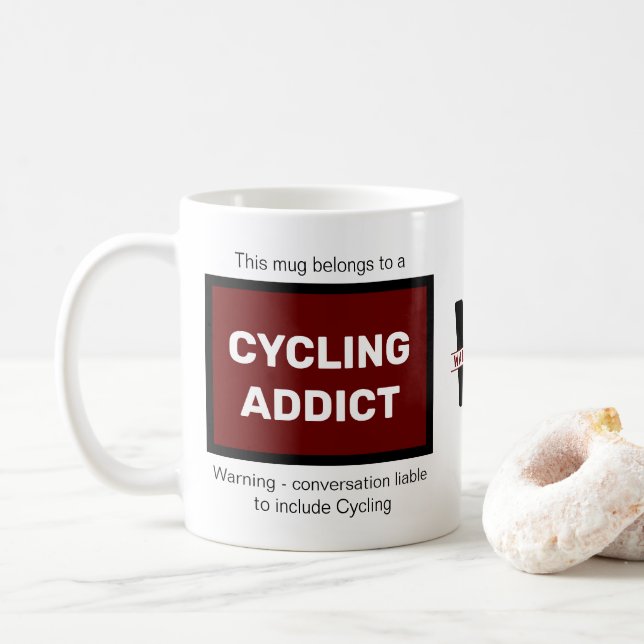 Cycling Addict Add Your Name Monogram Initial Coffee Mug (With Donut)