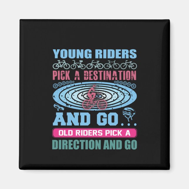 Cycling Art Young Rides Pick A Destination Magnet (Front)