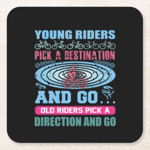 Cycling Art Young Rides Pick A Destination Square Paper Coaster