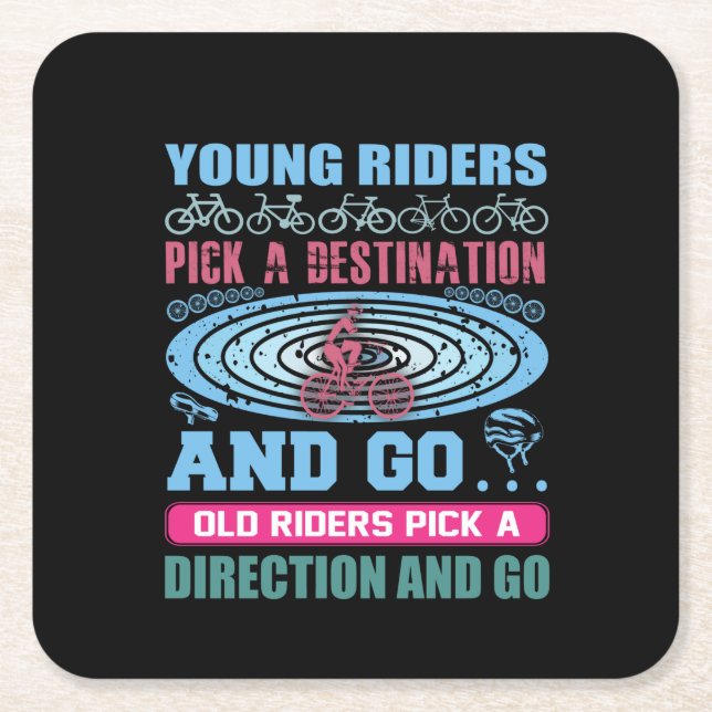 Cycling Art Young Rides Pick A Destination Square Paper Coaster (Front)