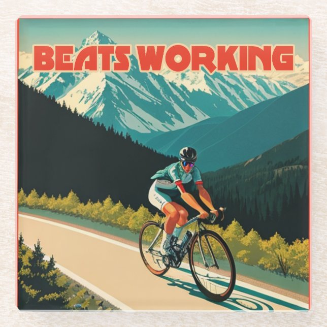 Cycling Beats Working Glass Coaster (Front)