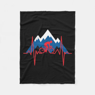 Cycling Bike Mountain Heart Blue White Red Fleece Blanket