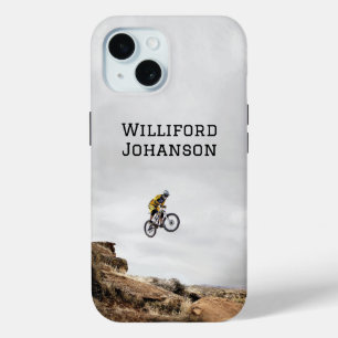 Cycling/Biking mountain biker on trail Personalize iPhone 15 Case