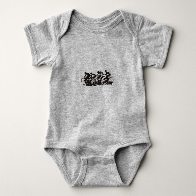 Cycling black drawing baby bodysuit (Front)