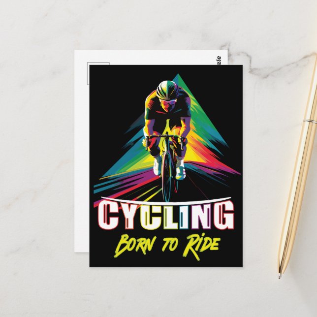 Cycling Born to Ride Postcard (Front/Back In Situ)