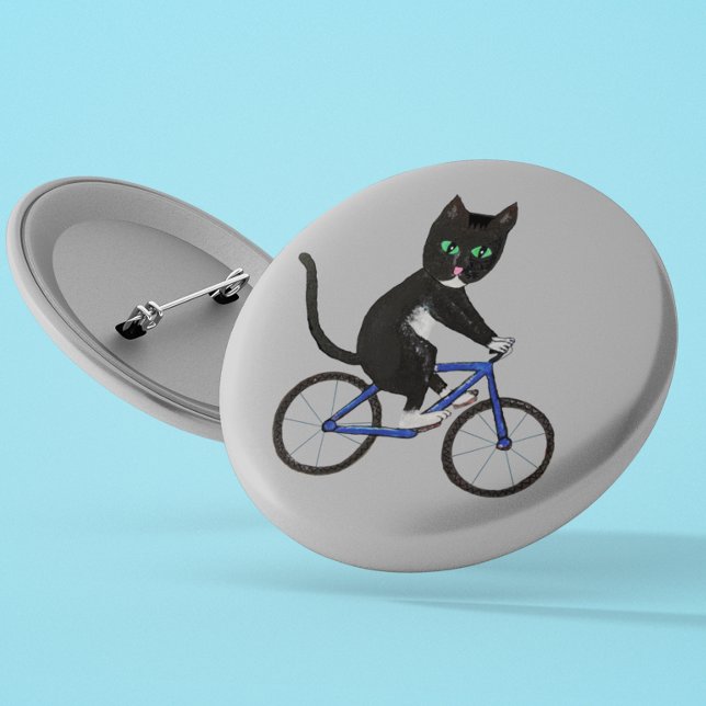Cycling cat on a bike Black and white cat 6 Cm Round Badge (Creator Uploaded)