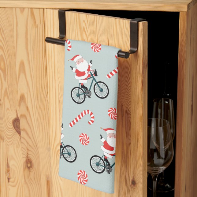 Cycling Christmas Kitchen Towel (Thirds Fold)