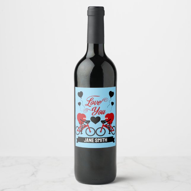 Cycling Couple Romantic Gift Wine Label (Front)